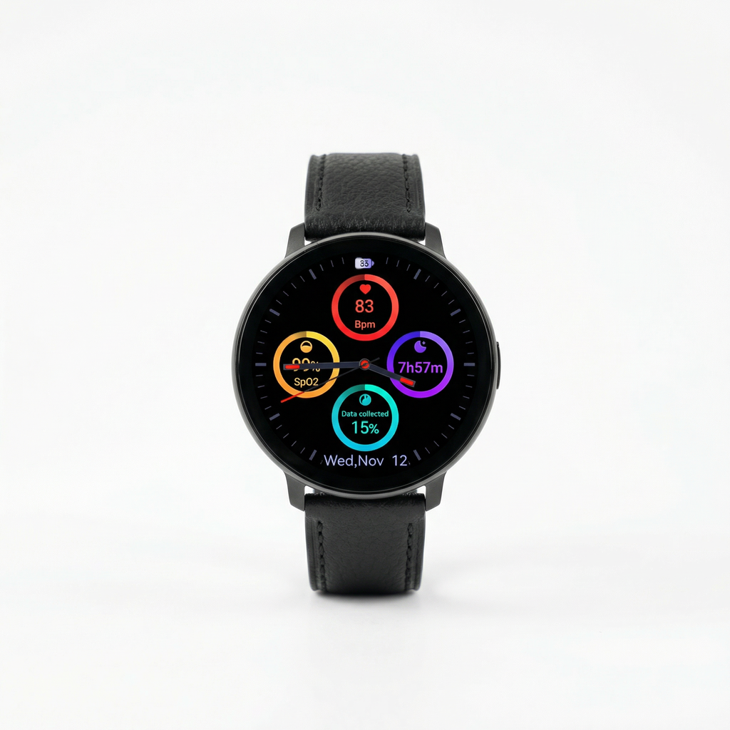 Watch2Care Vital Smartwatch (Black Case) - Black Leather Strap