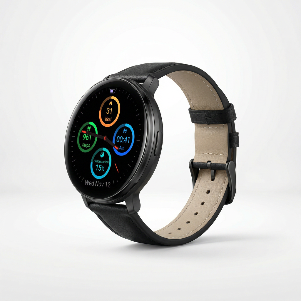 Watch2Care Vital Smartwatch (Black Case) - Black Leather Strap