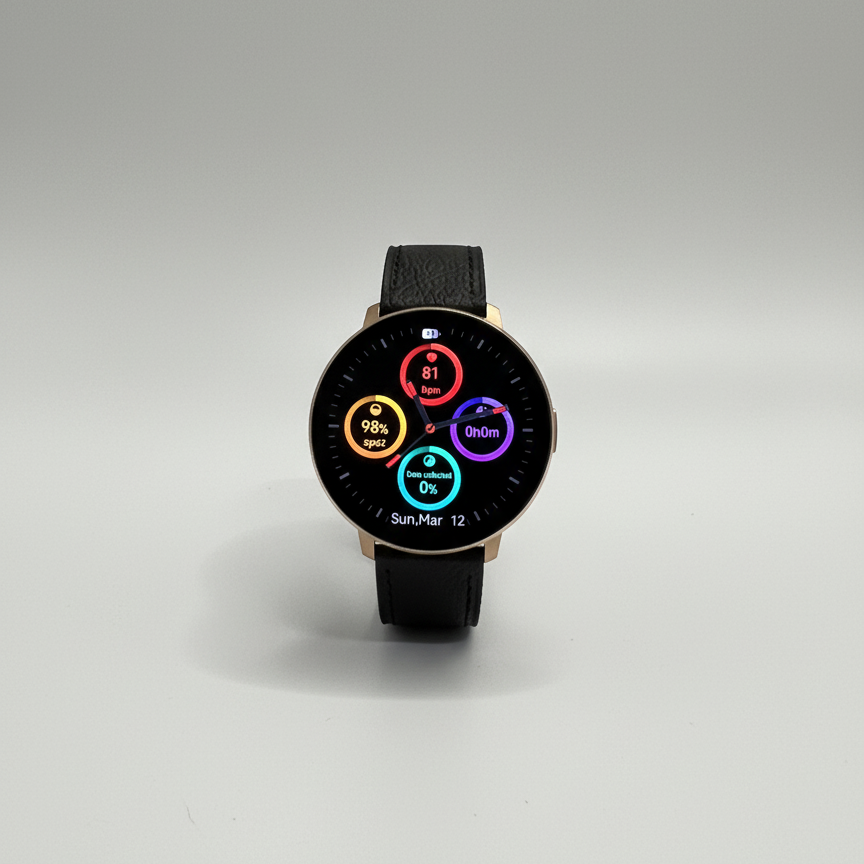 Watch2Care Vital Smartwatch (Rose Gold Case) - Black Leather Strap