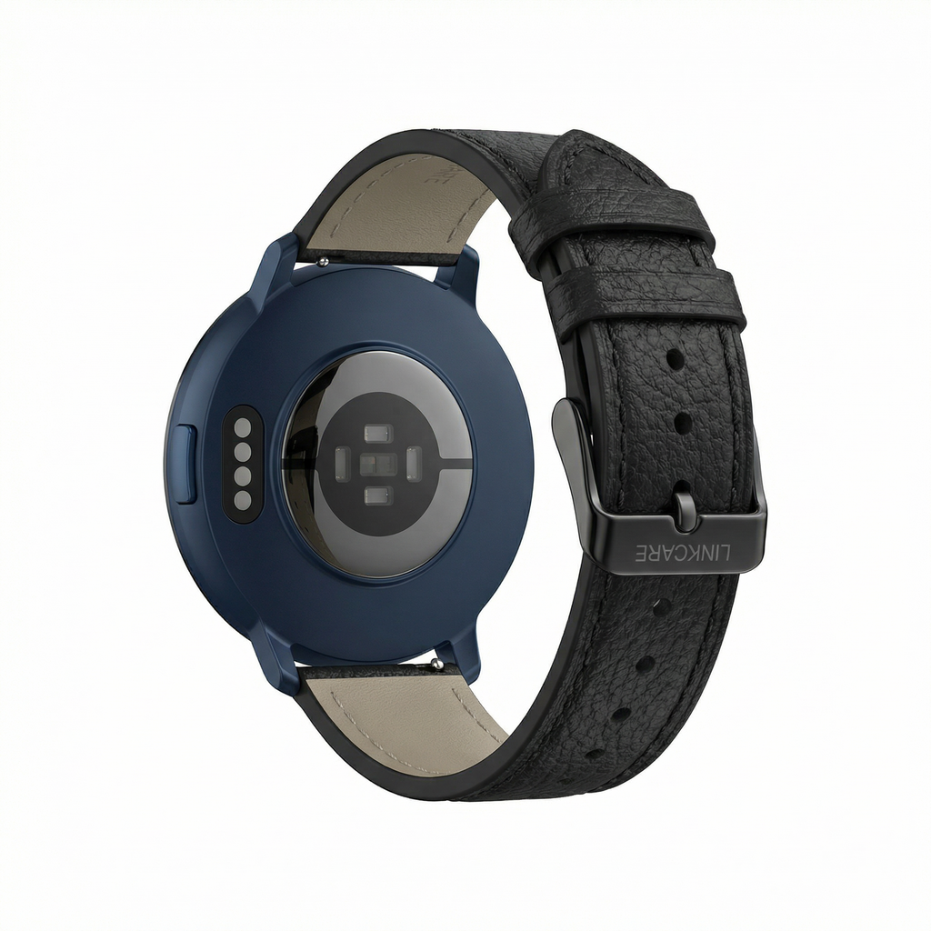 Watch2Care Vital Smartwatch (Navy Blue Case) - Black Leather Strap