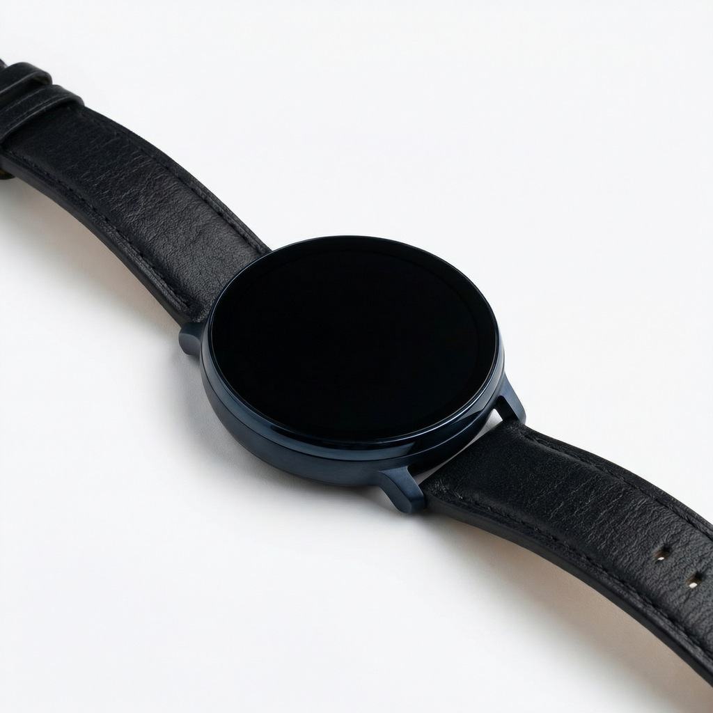 Watch2Care Vital Smartwatch (Navy Blue Case) - Black Leather Strap