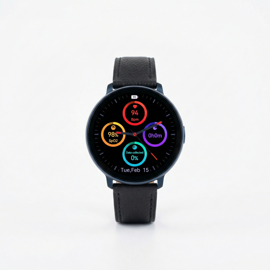 Watch2Care Vital Smartwatch (Navy Blue Case) - Black Leather Strap