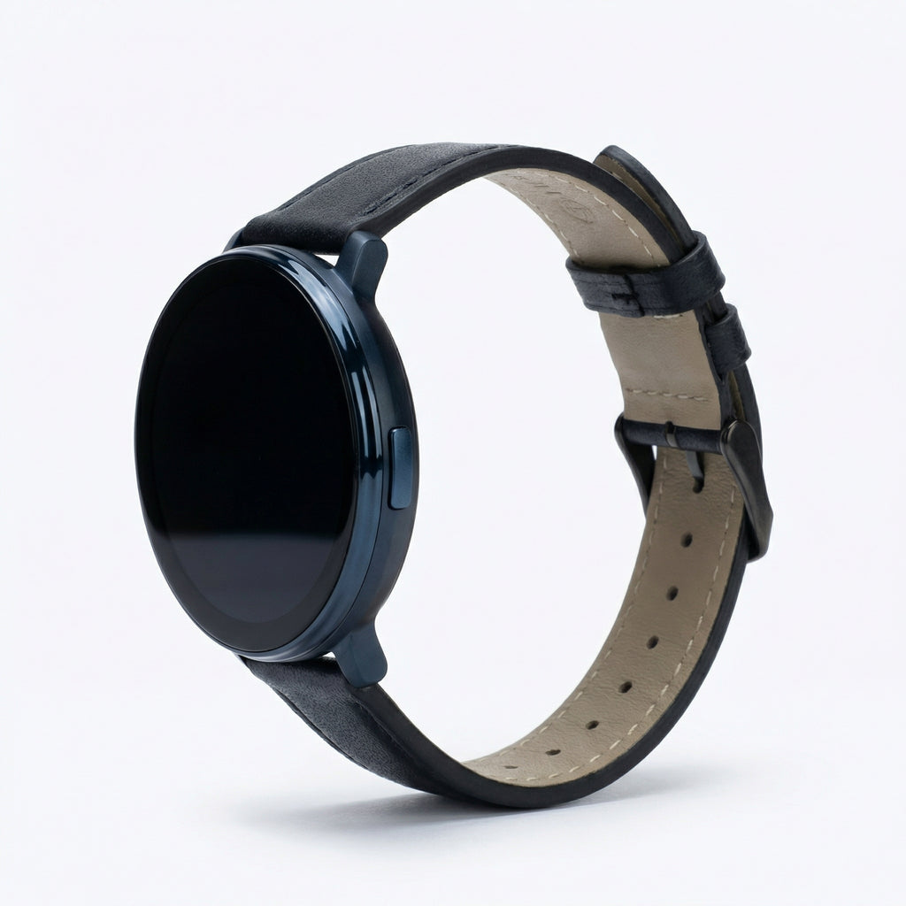 Watch2Care Vital Smartwatch (Navy Blue Case) - Black Leather Strap