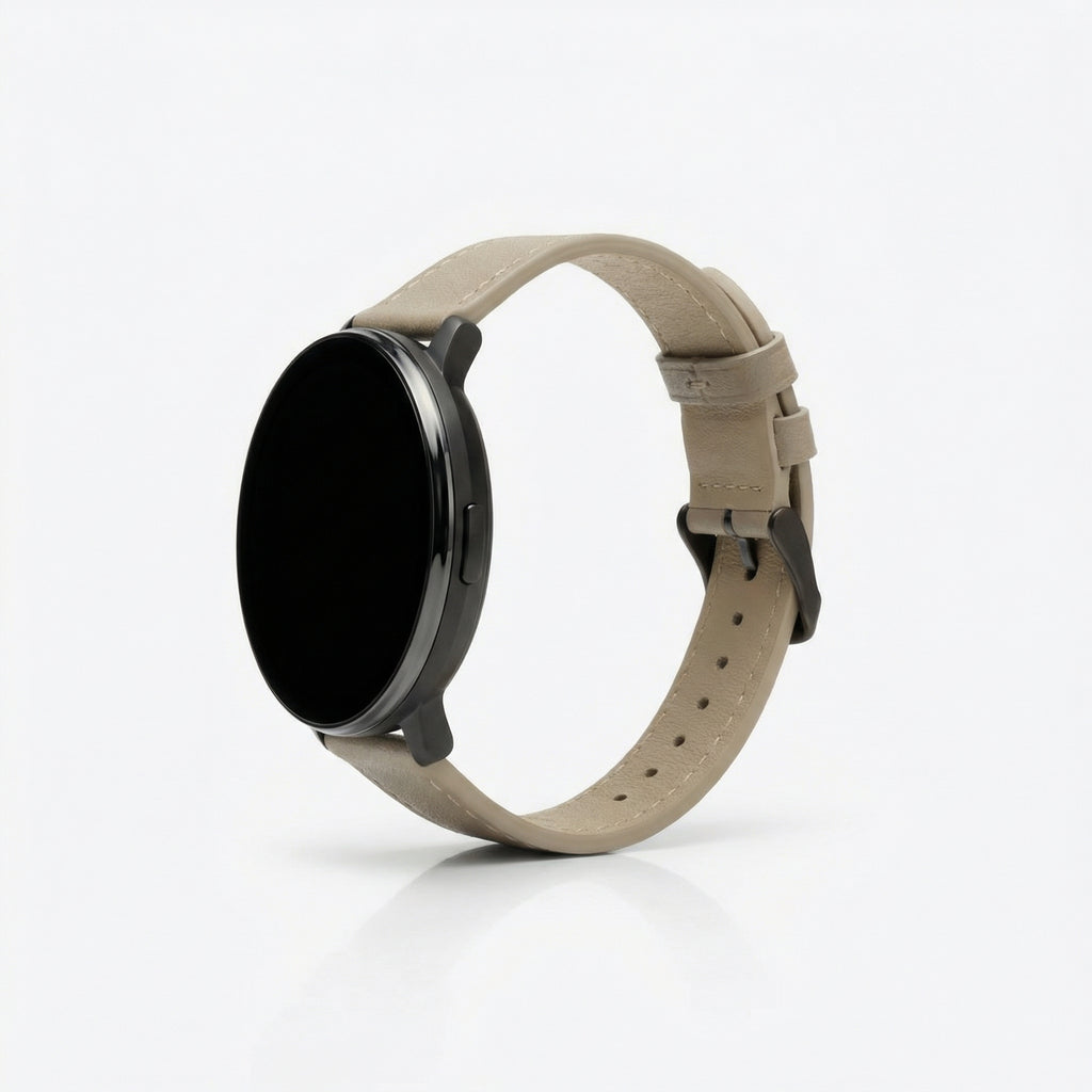 Watch2Care Vital Smartwatch (Black Case) - Light Beige Leather Strap