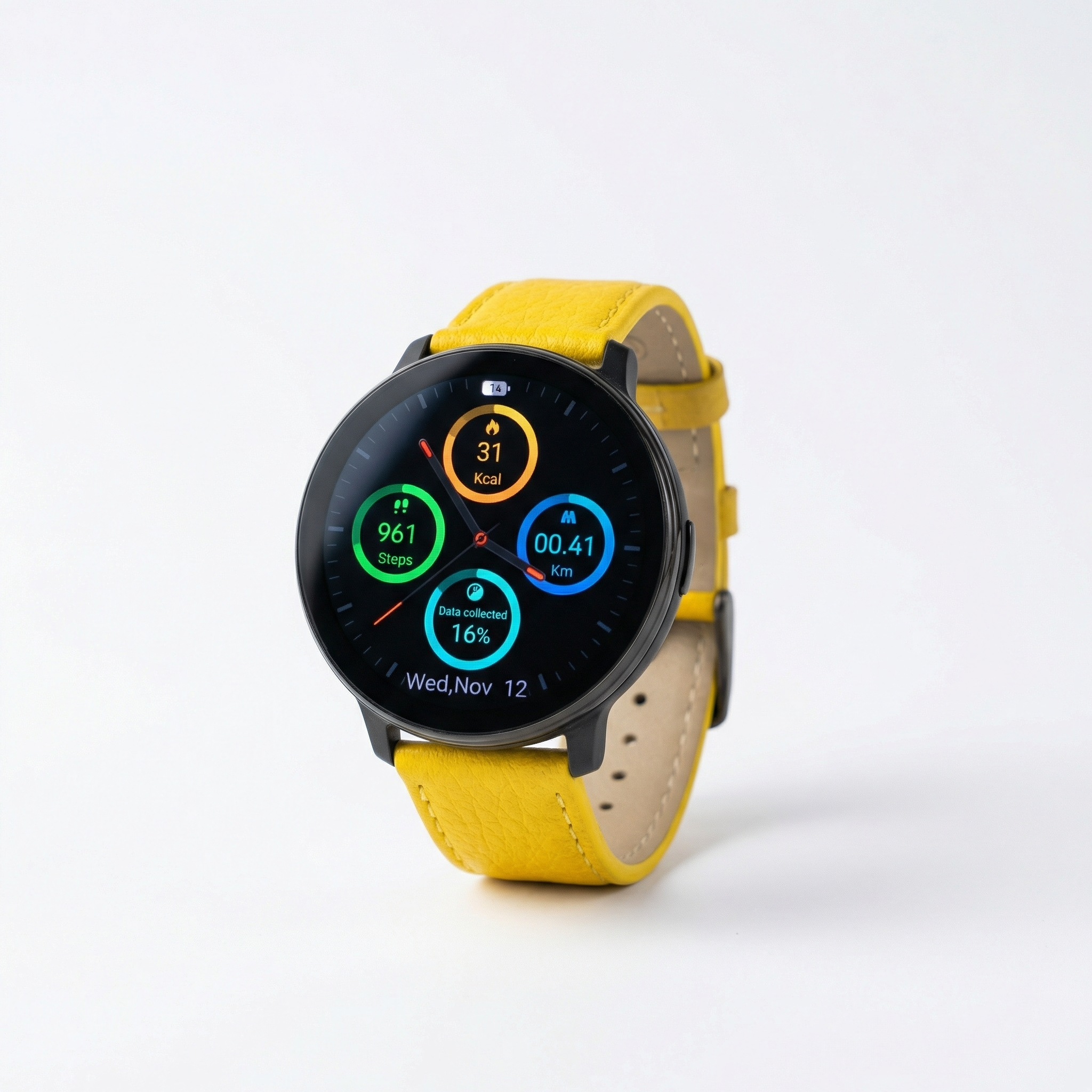 Watch2Care Vital Smartwatch (Black Case) - Yellow Leather Strap