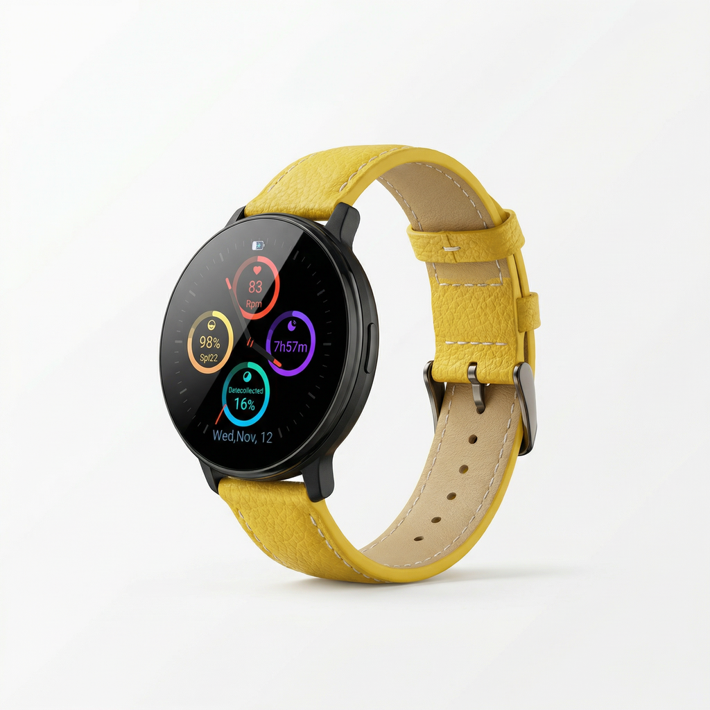 Watch2Care Vital Smartwatch (Black Case) - Yellow Leather Strap