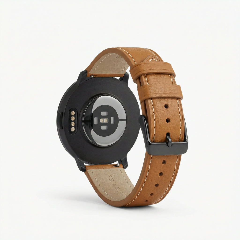 Watch2Care Vital Smartwatch (Black Case) - Brown Leather Strap