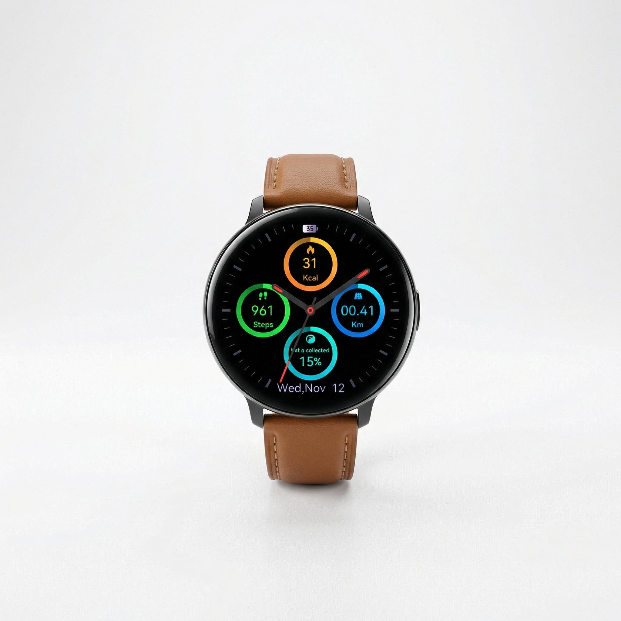 Watch2Care Vital Smartwatch (Black Case) - Brown Leather Strap