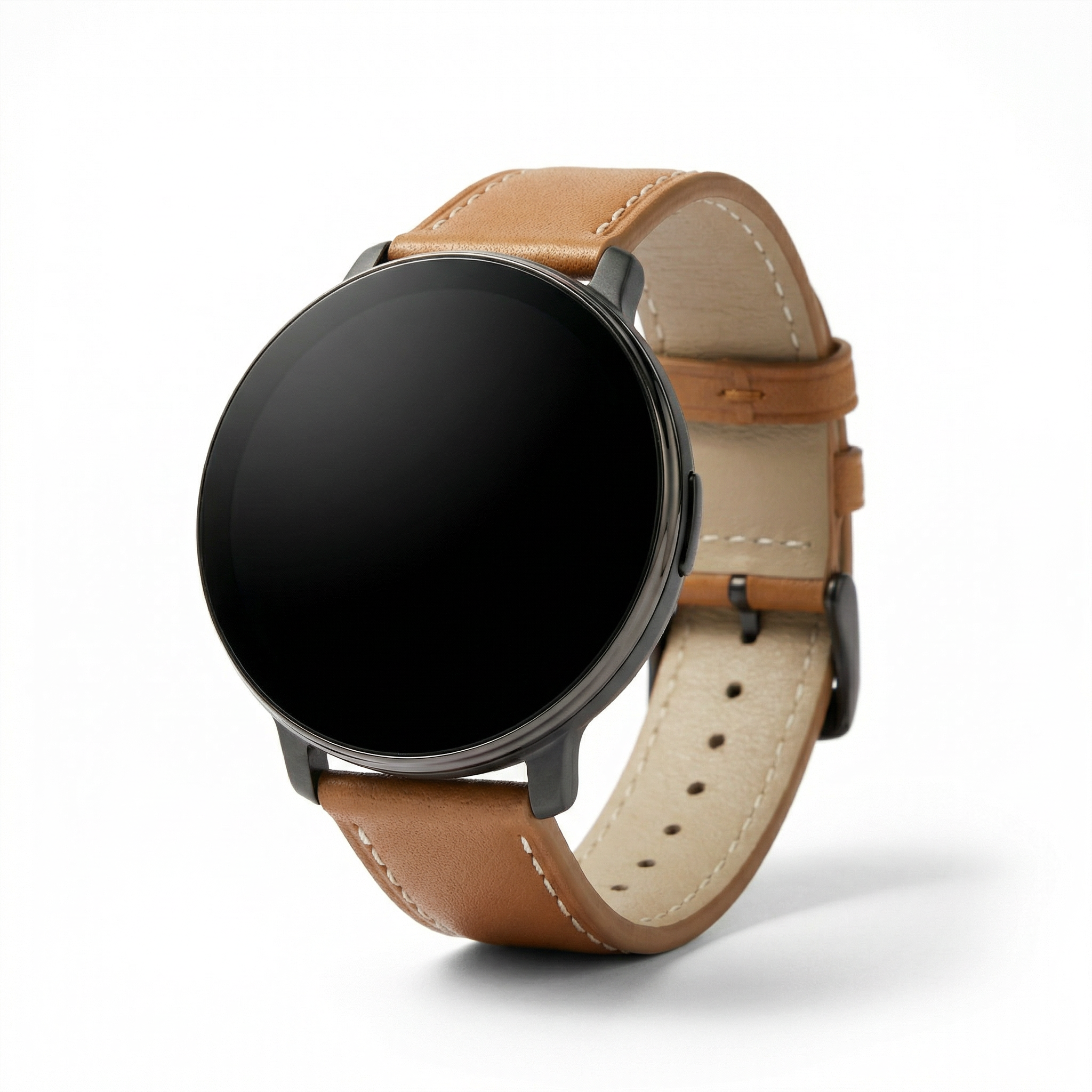 Watch2Care Vital Smartwatch (Black Case) - Brown Leather Strap