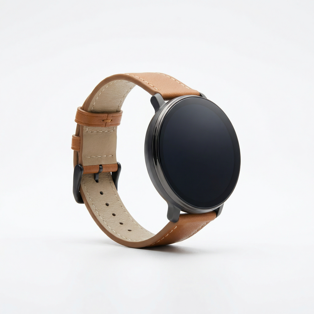 Watch2Care Vital Smartwatch (Black Case) - Brown Leather Strap