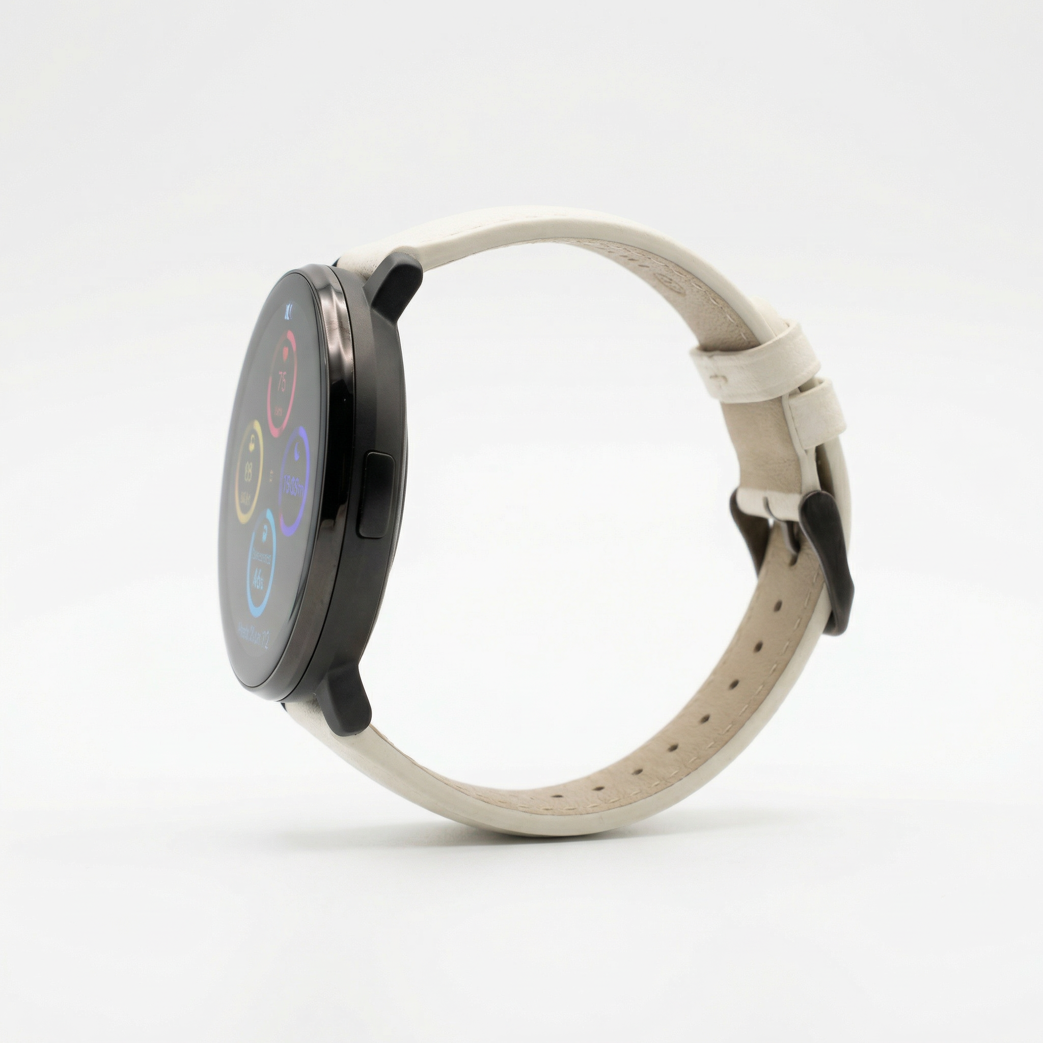 Watch2Care Vital Smartwatch (Black Case) - White Leather Strap