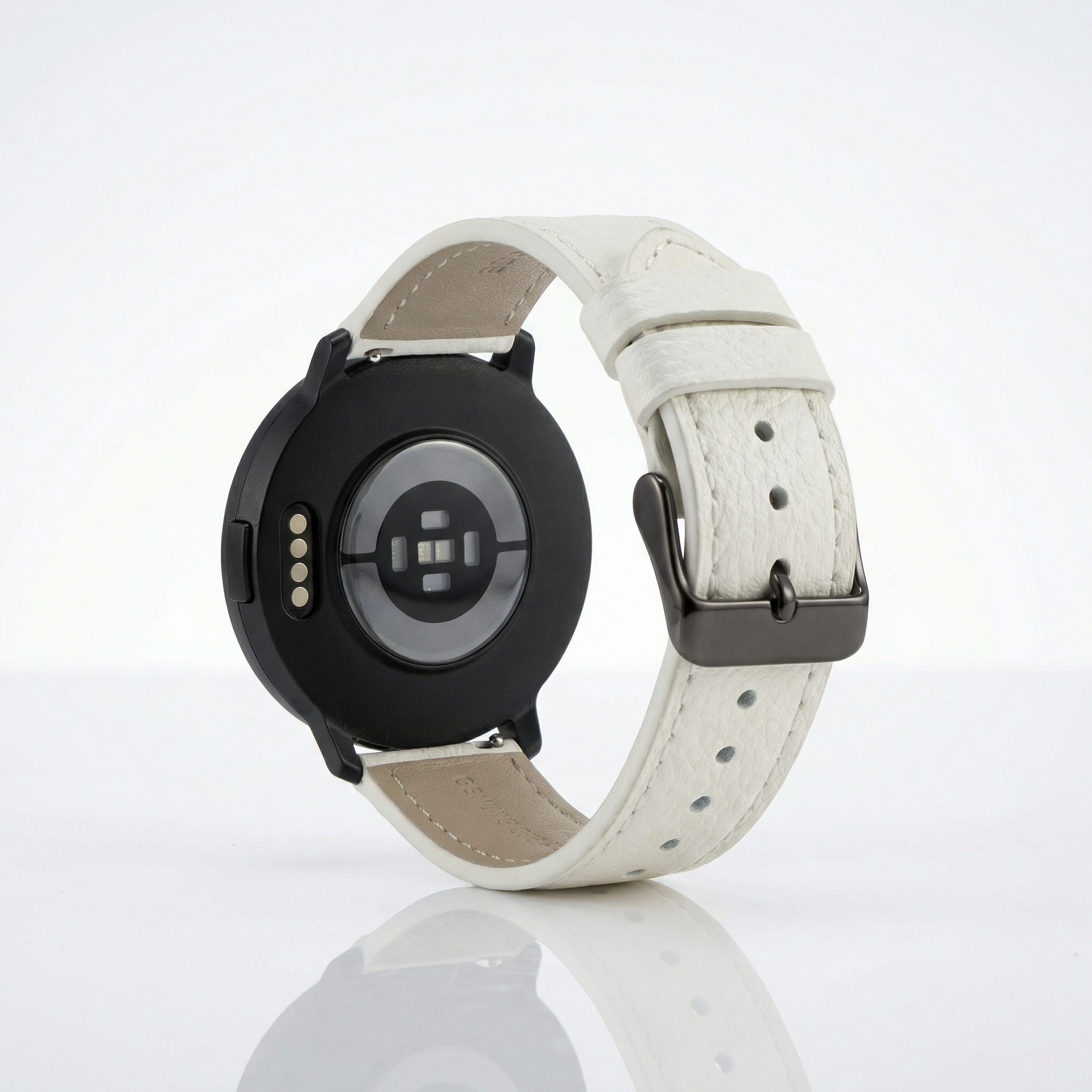 Watch2Care Vital Smartwatch (Black Case) - White Leather Strap