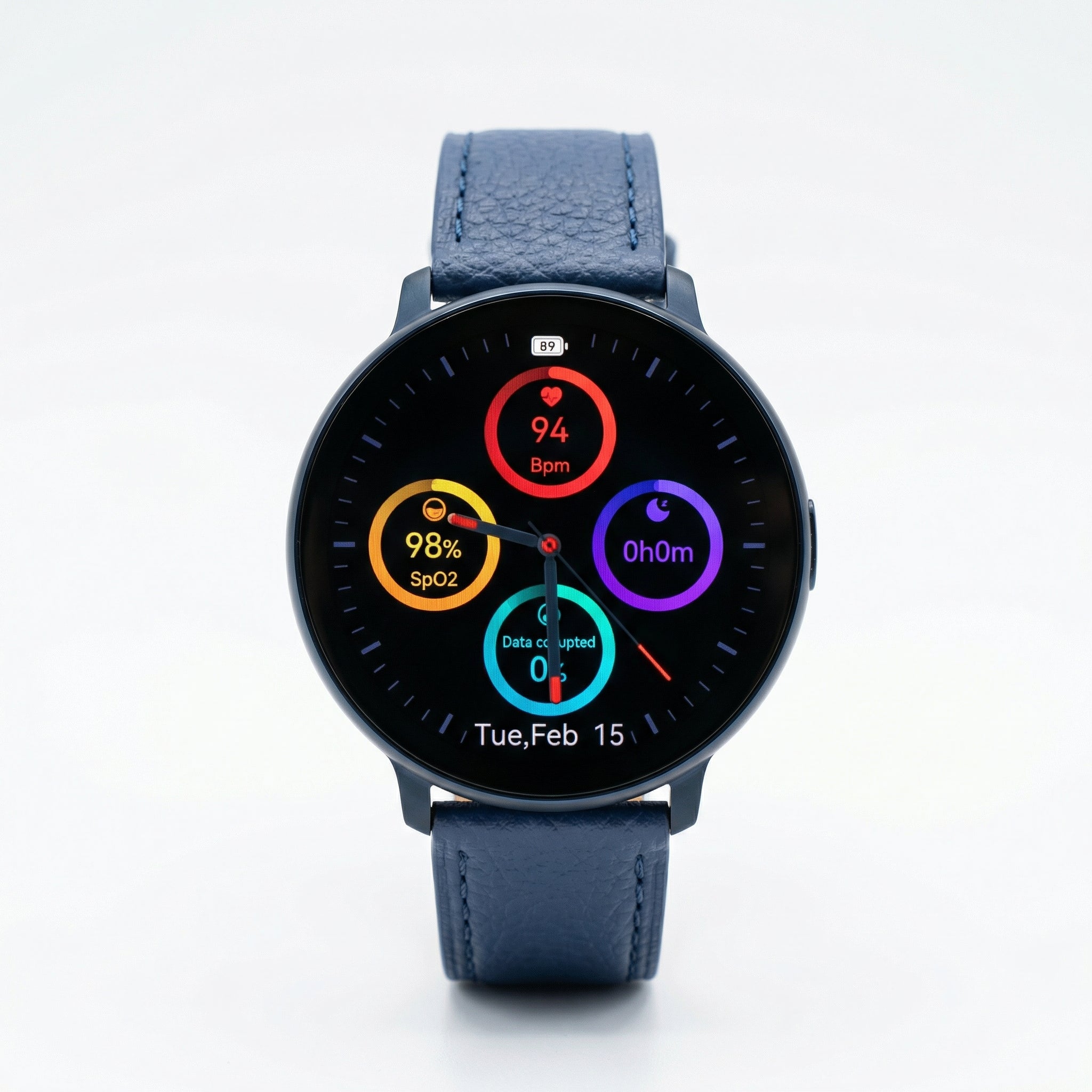 Watch2Care Vital Smartwatch (Navy Blue Case) - Blue Leather Strap