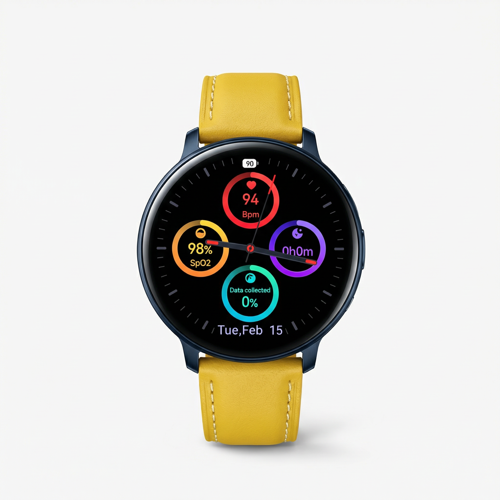 Watch2Care Vital Smartwatch (Navy Blue Case) - Yellow Leather Strap