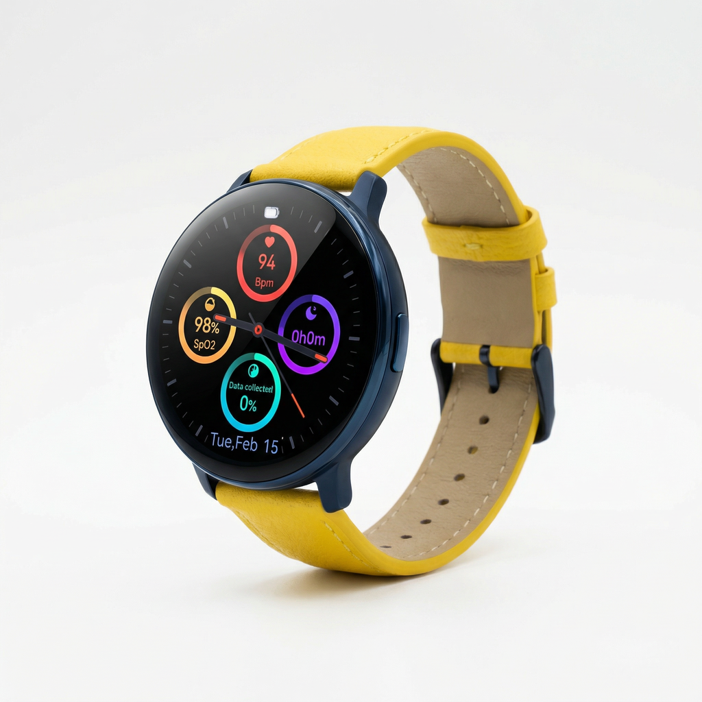 Watch2Care Vital Smartwatch (Navy Blue Case) - Yellow Leather Strap