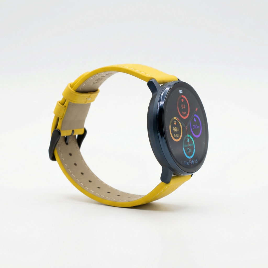 Watch2Care Vital Smartwatch (Navy Blue Case) - Yellow Leather Strap