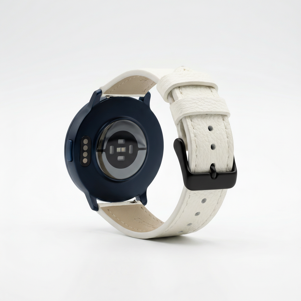 Watch2Care Vital Smartwatch (Navy Blue Case) - White Leather Strap