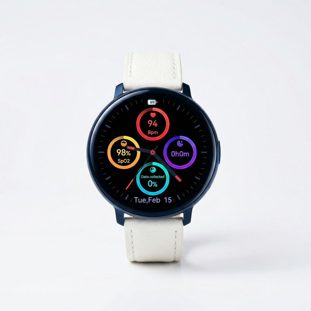 Watch2Care Vital Smartwatch (Navy Blue Case) - White Leather Strap