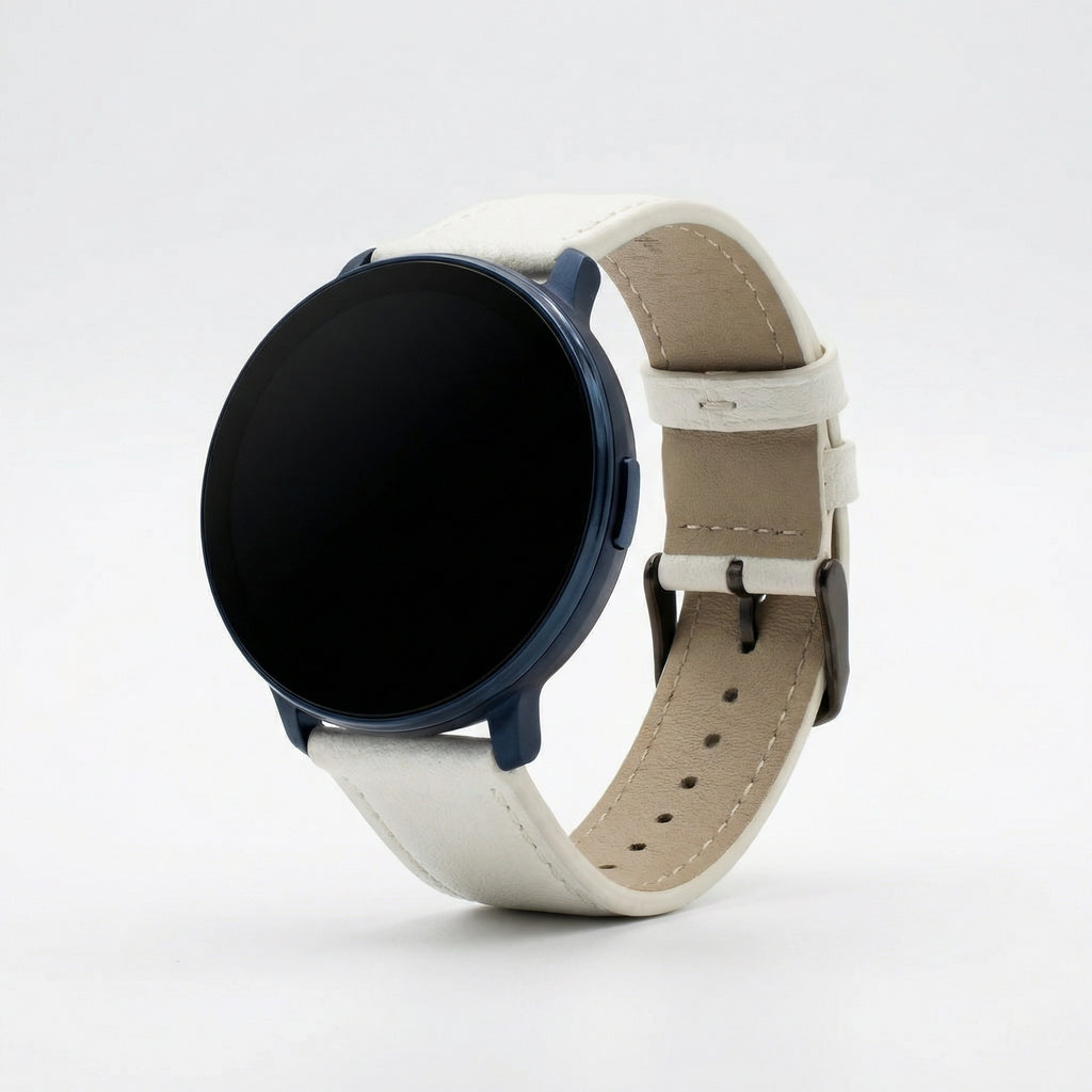 Watch2Care Vital Smartwatch (Navy Blue Case) - White Leather Strap