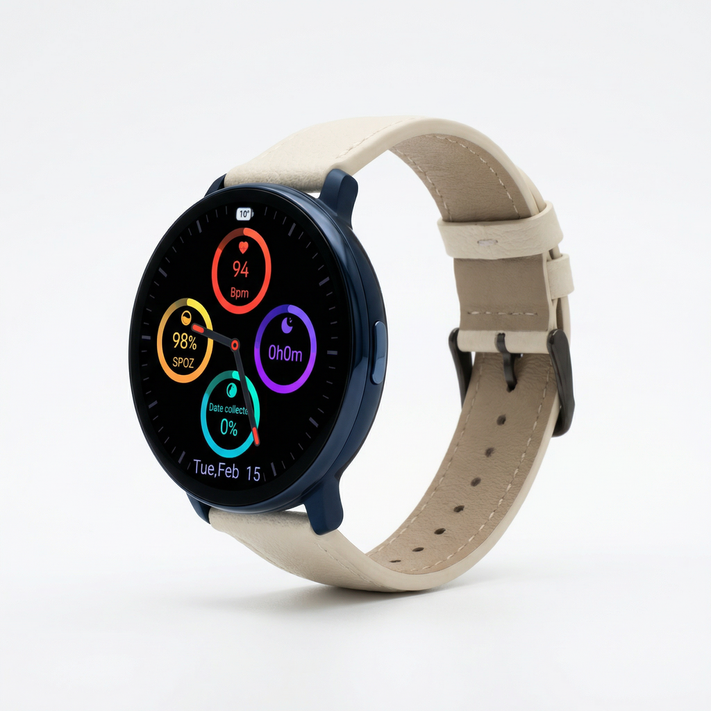 Watch2Care Vital Smartwatch (Navy Blue Case) - White Leather Strap