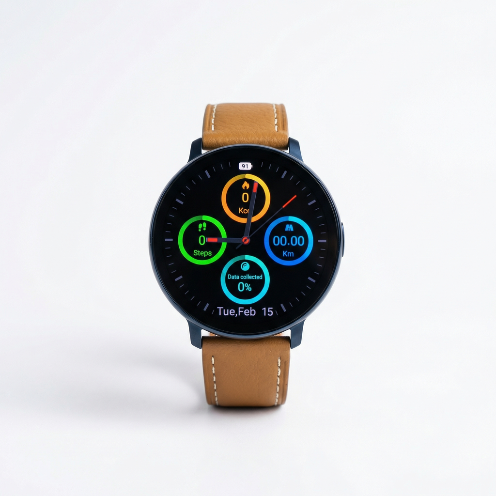 Watch2Care Vital Smartwatch (Navy Blue Case) - Brown Leather Strap