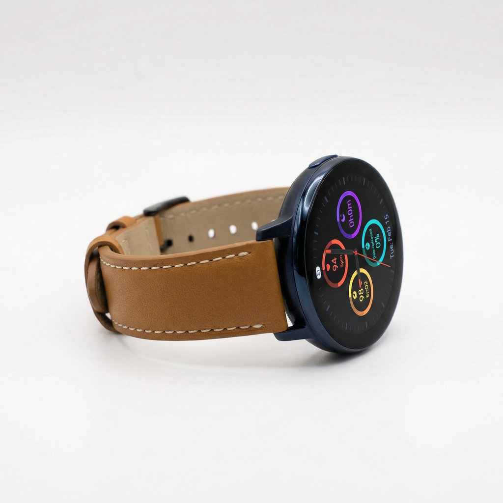Watch2Care Vital Smartwatch (Navy Blue Case) - Brown Leather Strap