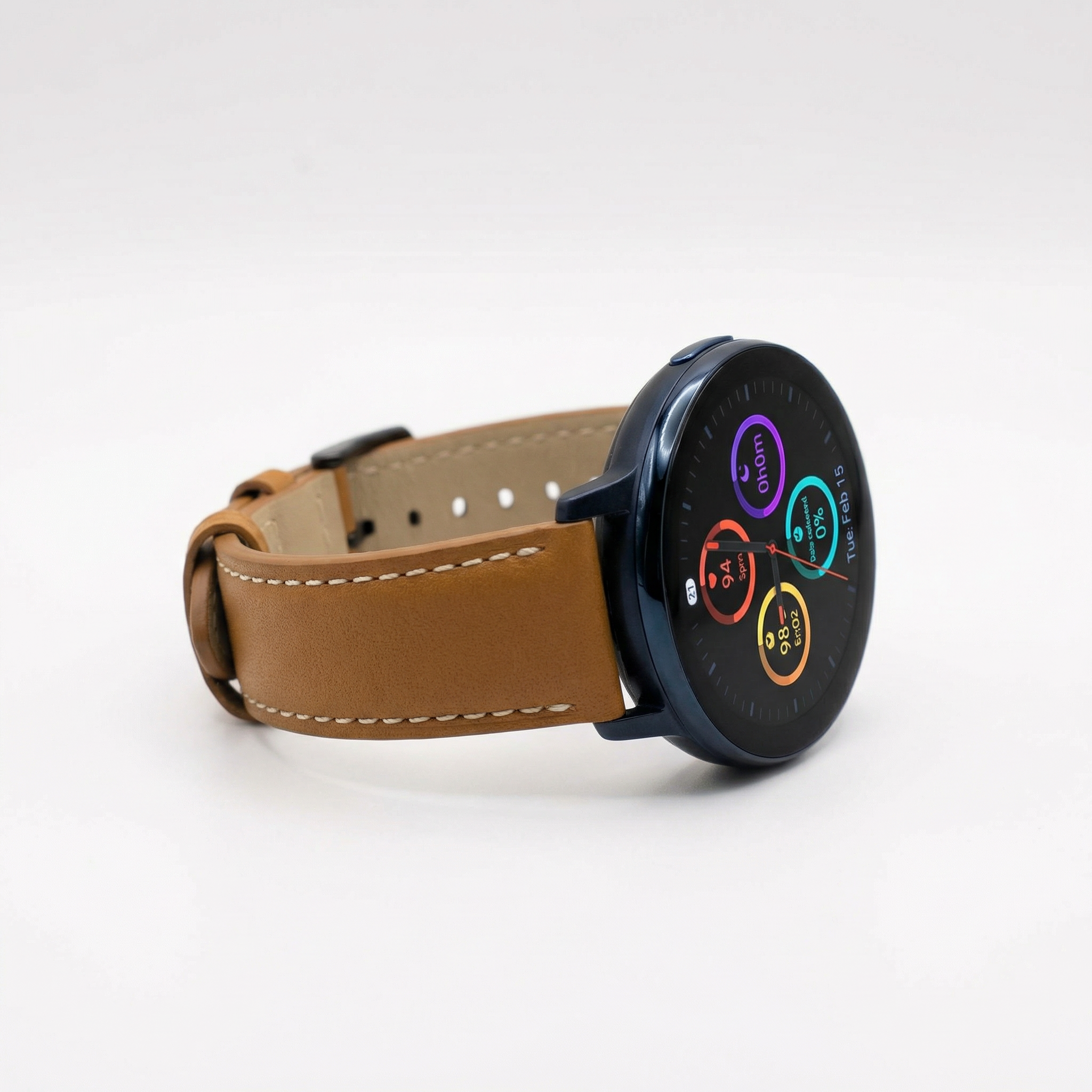 Watch2Care Vital Smartwatch (Navy Blue Case) - Brown Leather Strap
