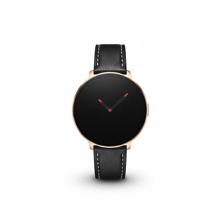 Watch2Care Vital Smartwatch (Rose Gold Case) - Black (with White Stitching) Leather Strap