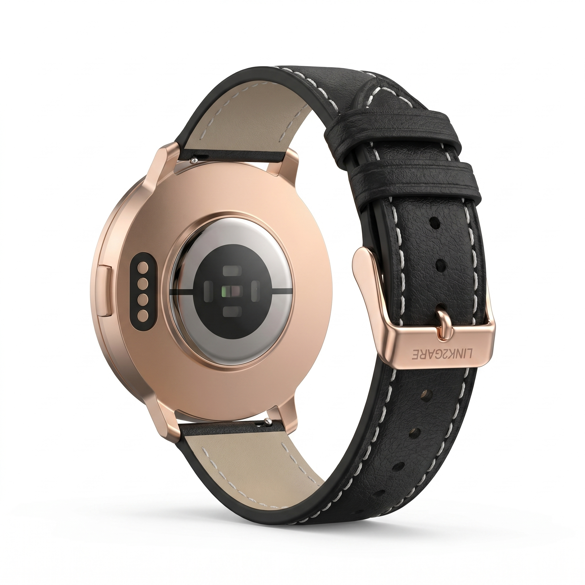 Watch2Care Vital Smartwatch (Rose Gold Case) - Black (with White Stitching) Leather Strap