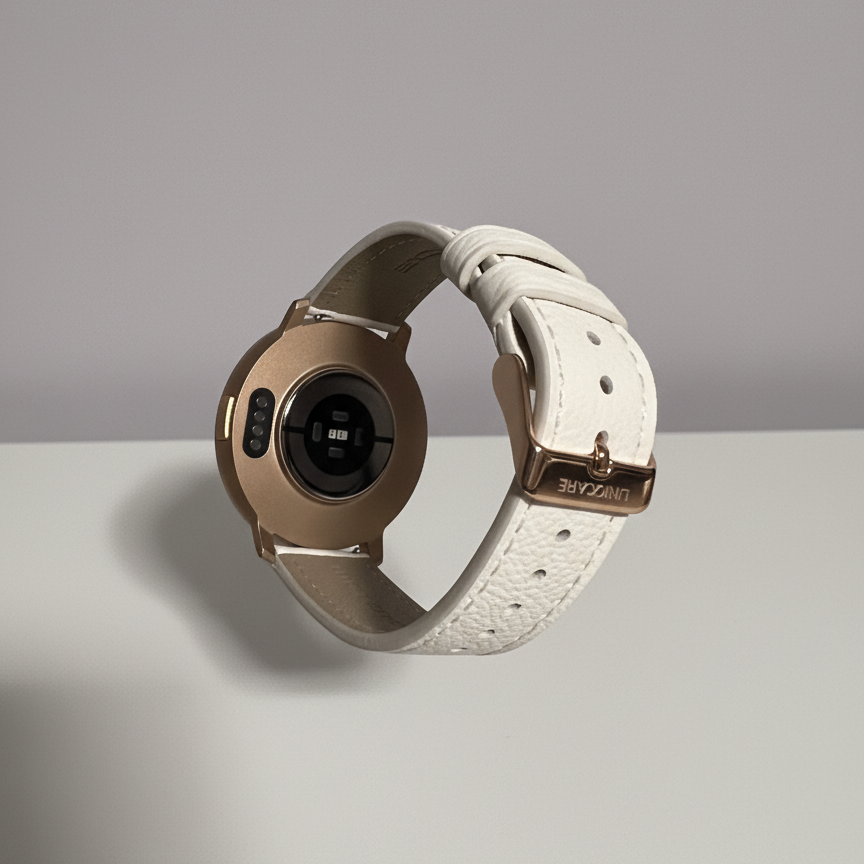 Watch2Care Vital Smartwatch (Rose Gold Case) - White Leather Strap