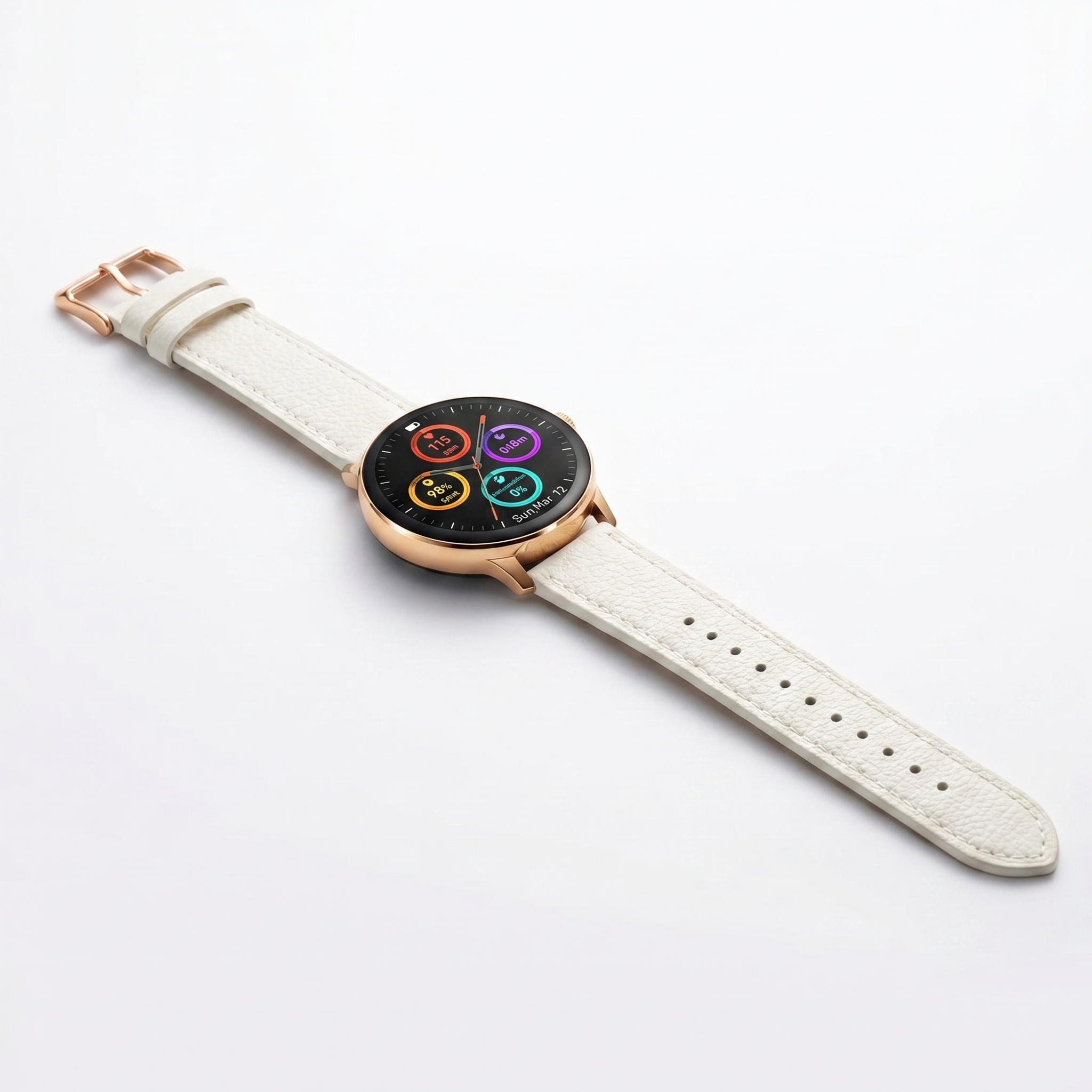 Watch2Care Vital Smartwatch (Rose Gold Case) - White Leather Strap