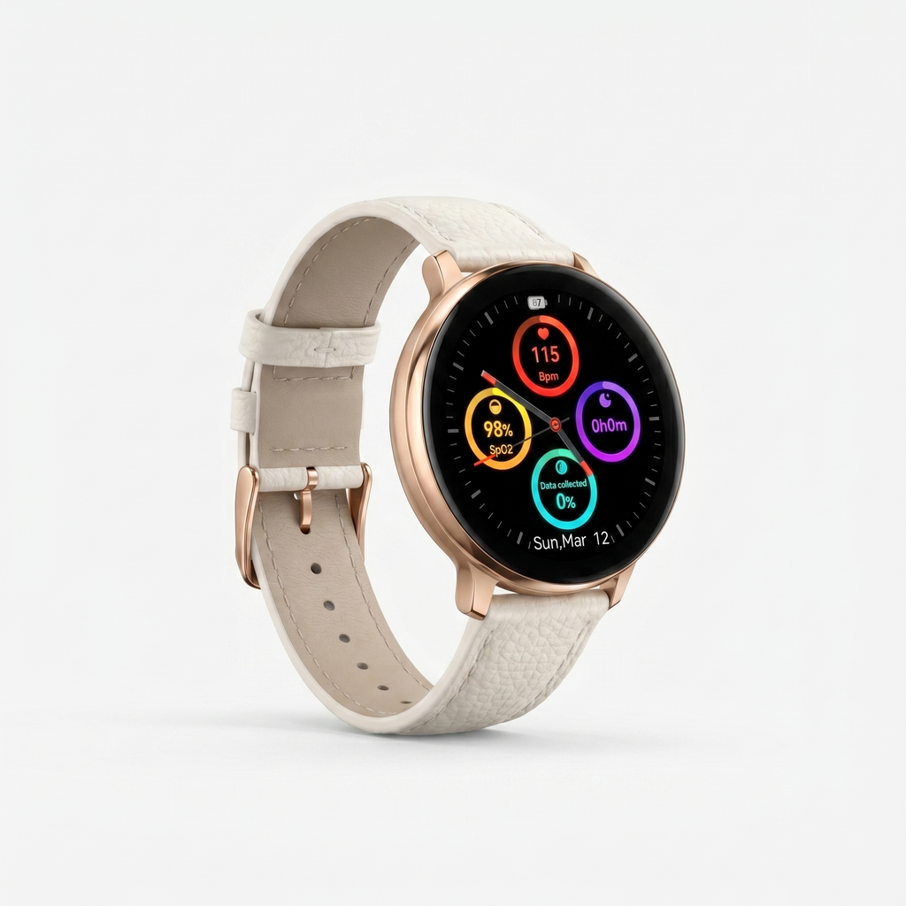 Watch2Care Vital Smartwatch (Rose Gold Case) - White Leather Strap