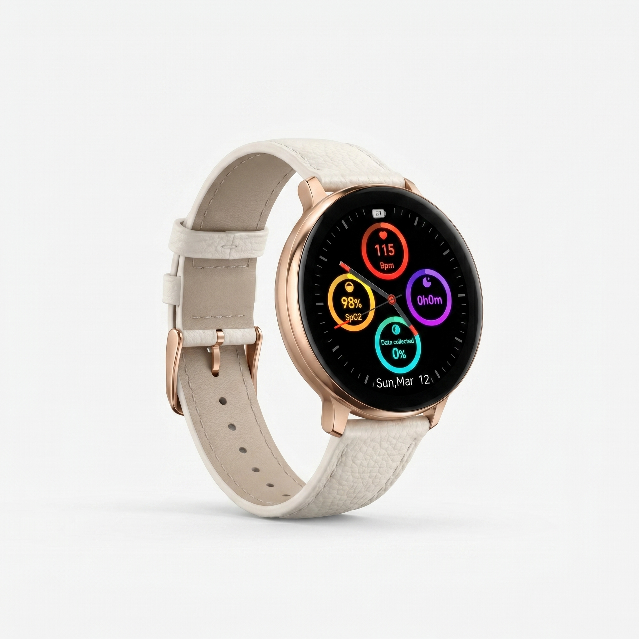 Watch2Care Vital Smartwatch (Rose Gold Case) - White Leather Strap