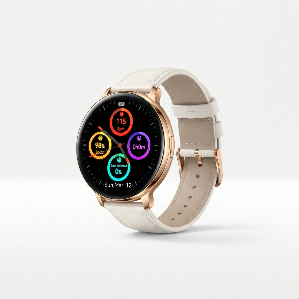 Watch2Care Vital Smartwatch (Rose Gold Case) - White Leather Strap