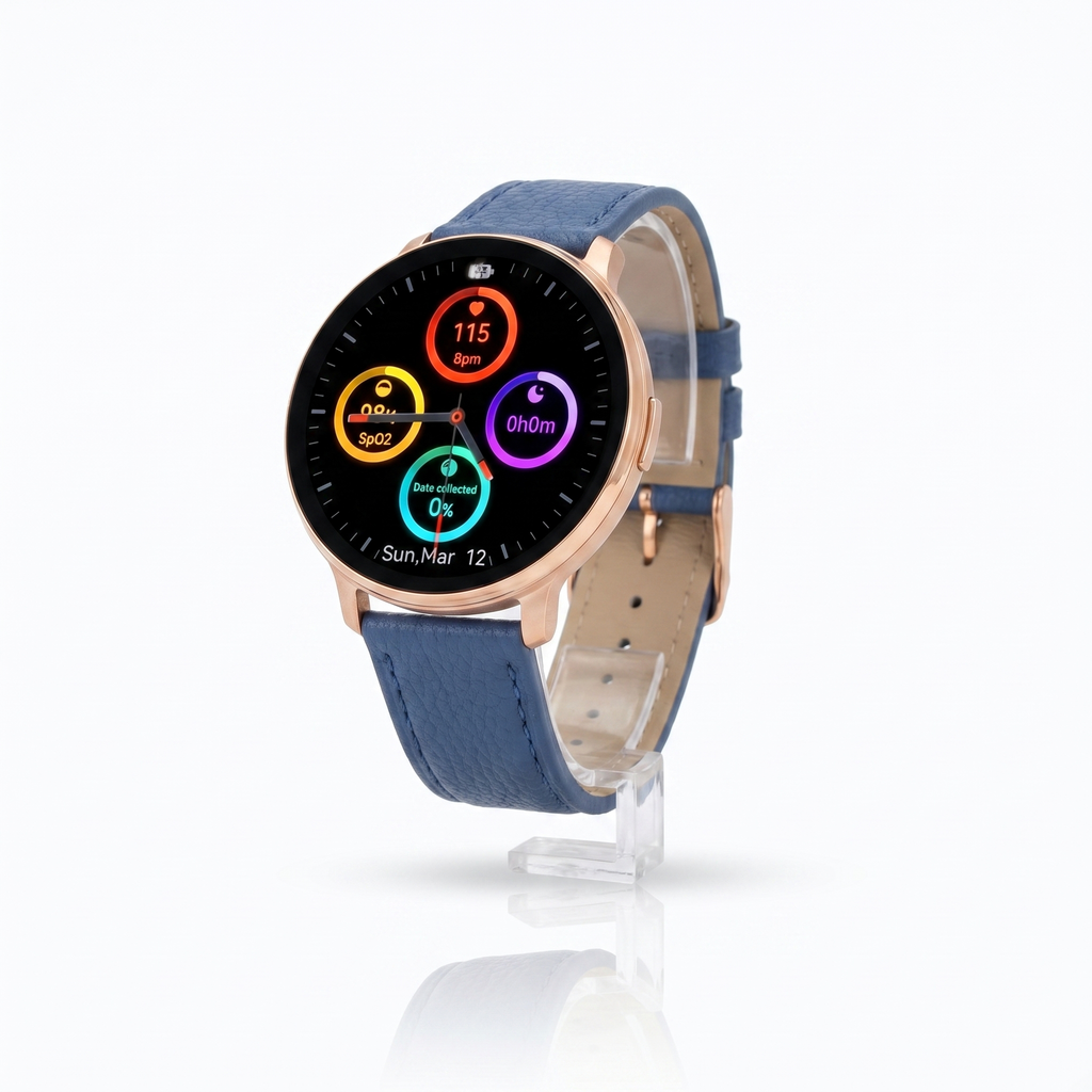 Watch2Care Vital Smartwatch (Rose Gold Case) - Blue Leather Strap