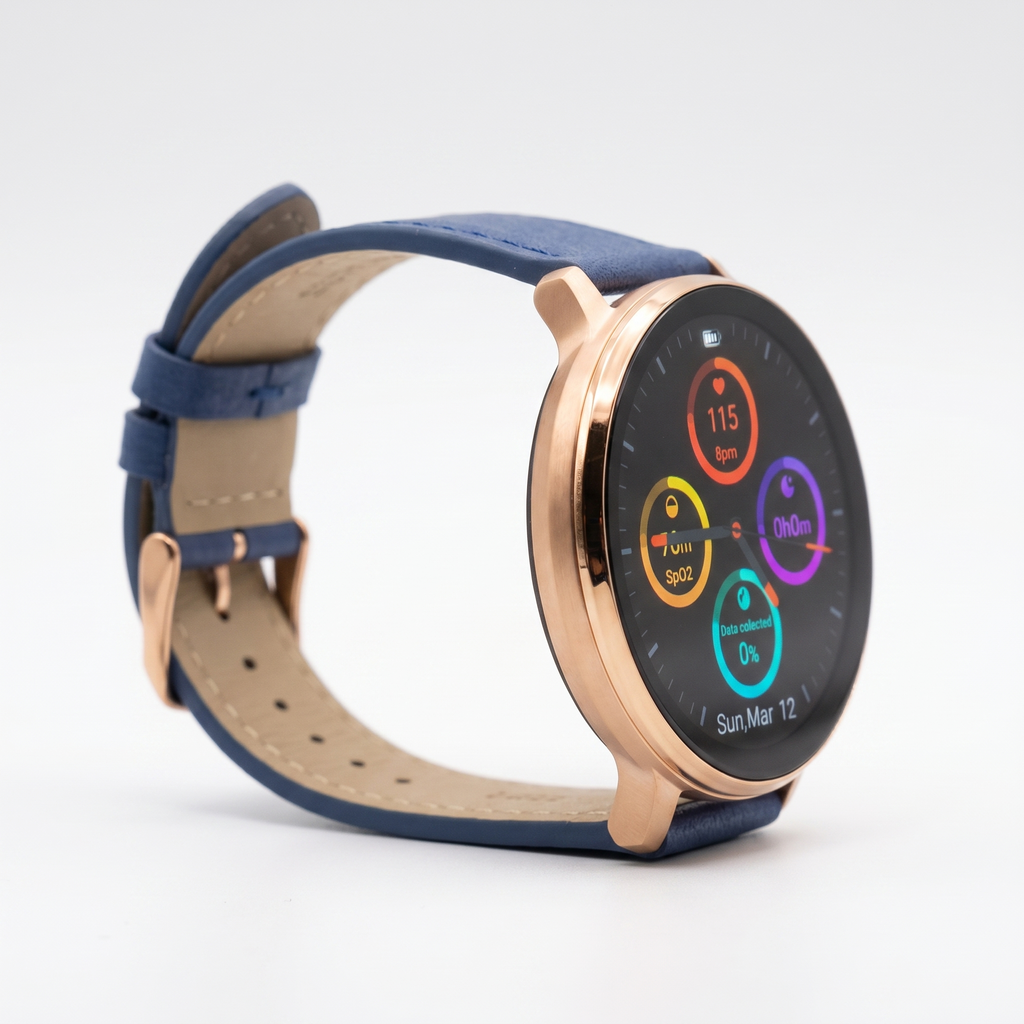 Watch2Care Vital Smartwatch (Rose Gold Case) - Blue Leather Strap