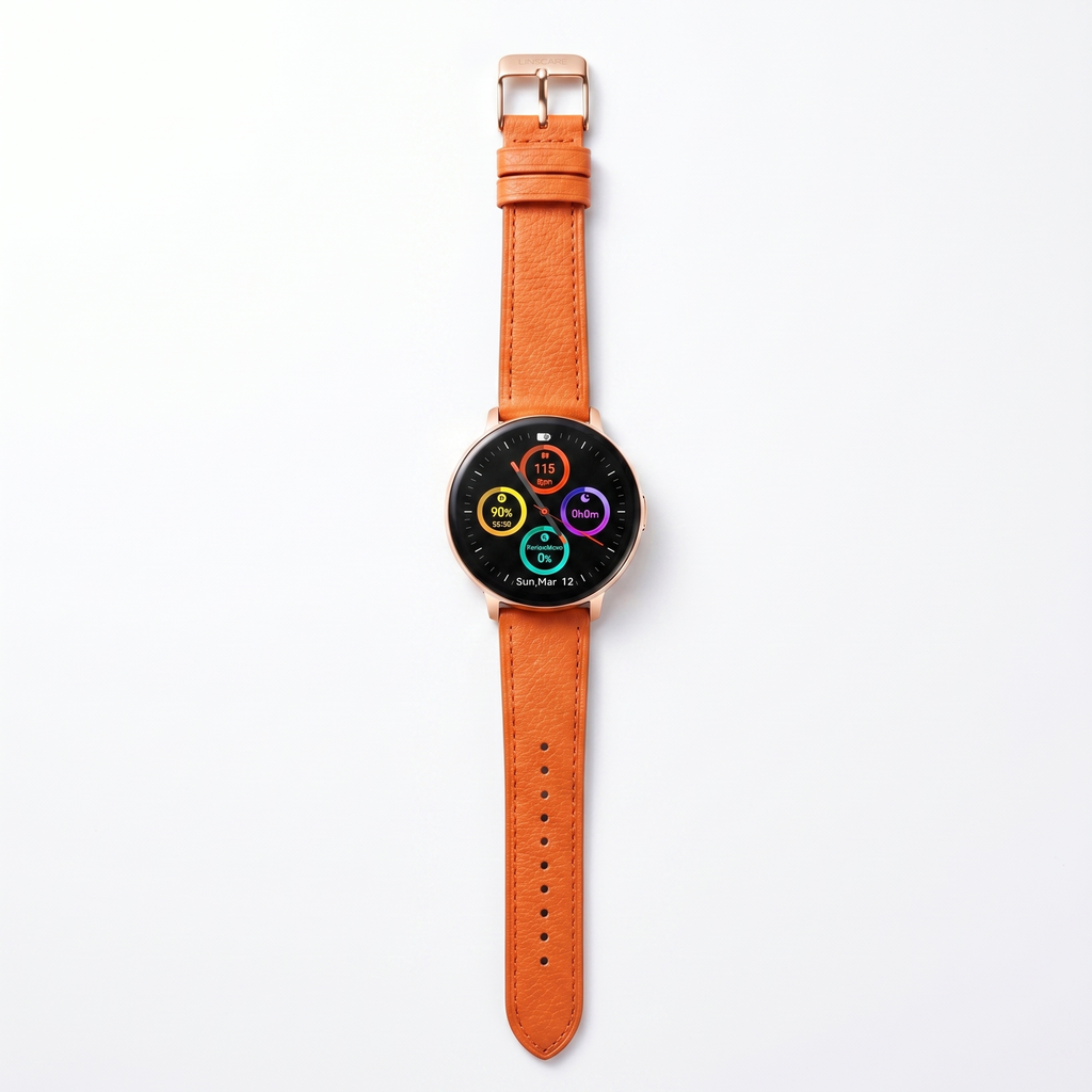 Watch2Care Vital Smartwatch (Rose Gold Case) - Orange Leather Strap