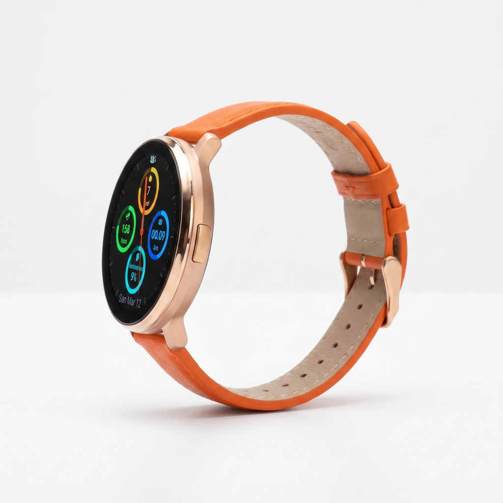 Watch2Care Vital Smartwatch (Rose Gold Case) - Orange Leather Strap