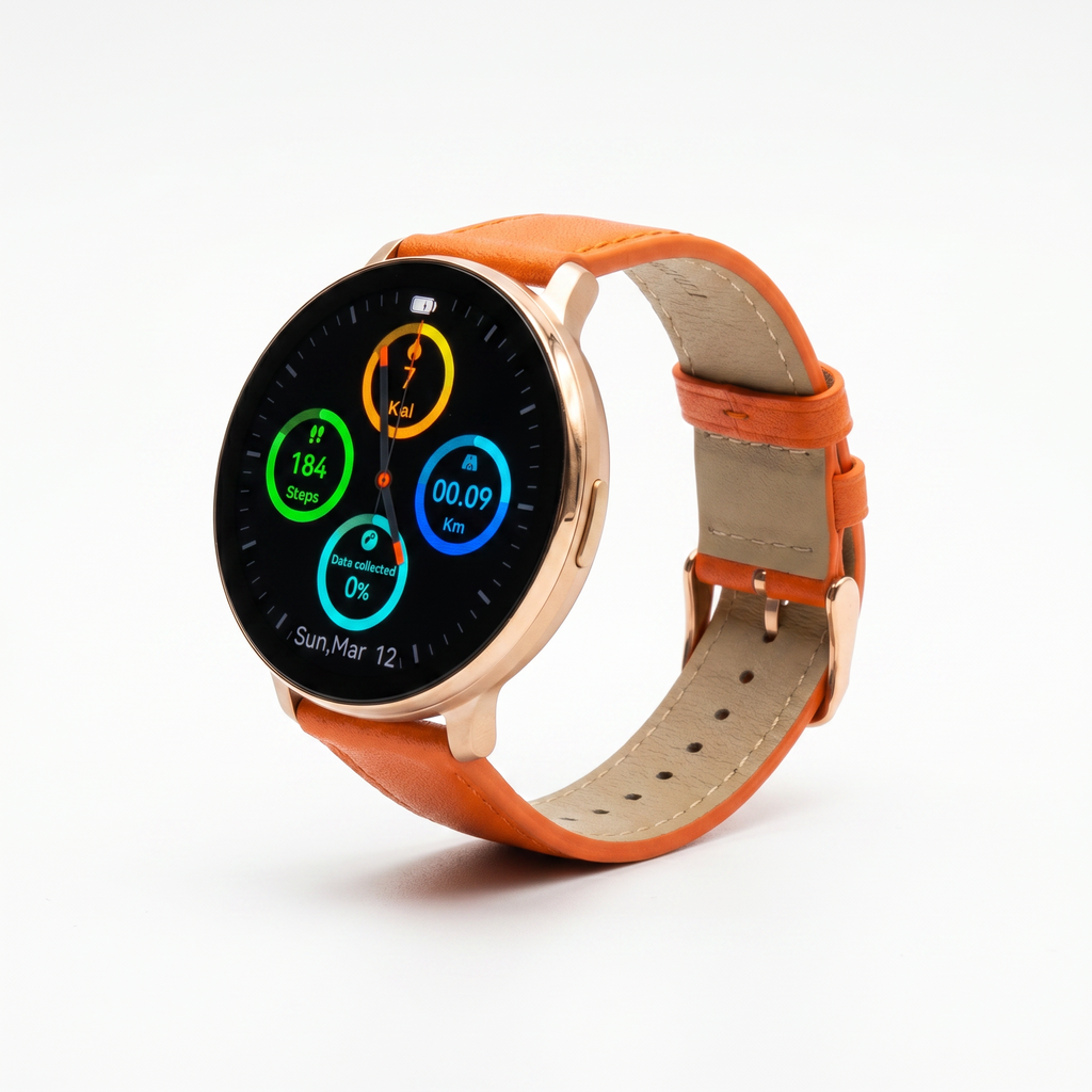 Watch2Care Vital Smartwatch (Rose Gold Case) - Orange Leather Strap